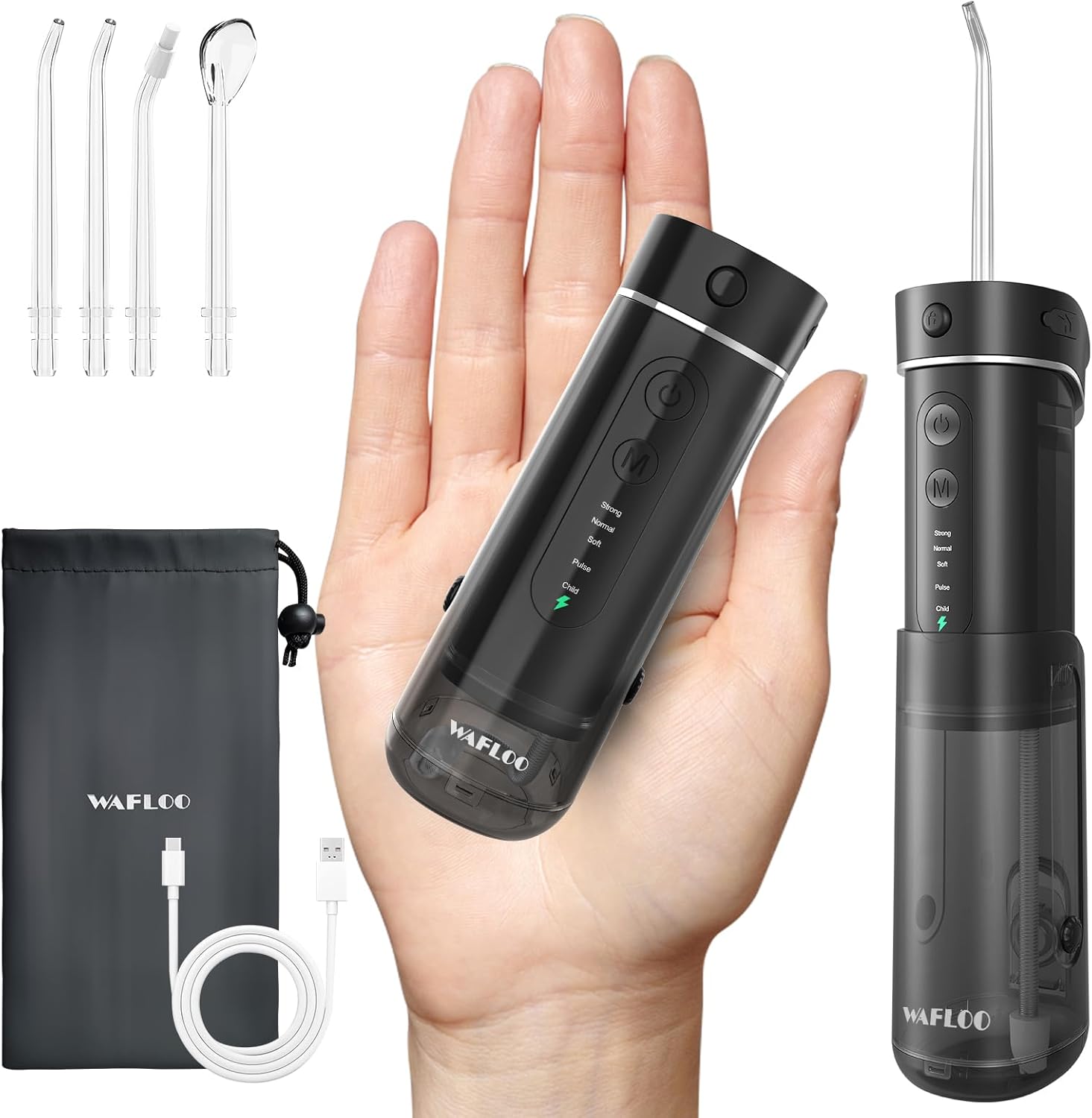 Overall design, portability, and first impression of the device as a travel-friendly oral irrigator.