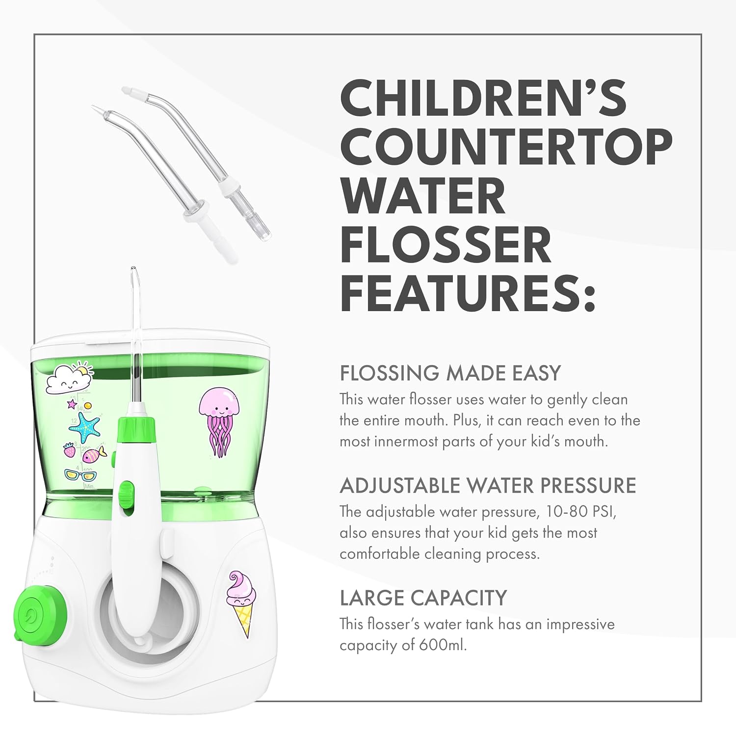 Key physical features and usability details.