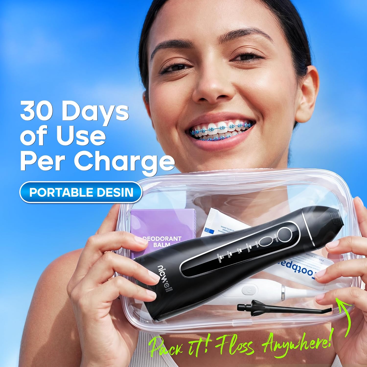 Nicwell Water Dental Flosser For Teeth - 4 Modes & 11 Pressure Settings Cordless Portable Oral Irrigator, Ipx7 Waterproof Rechargeable With 5 Tips For Braces Cleaning, Travel, Deep Teeth Cleaning