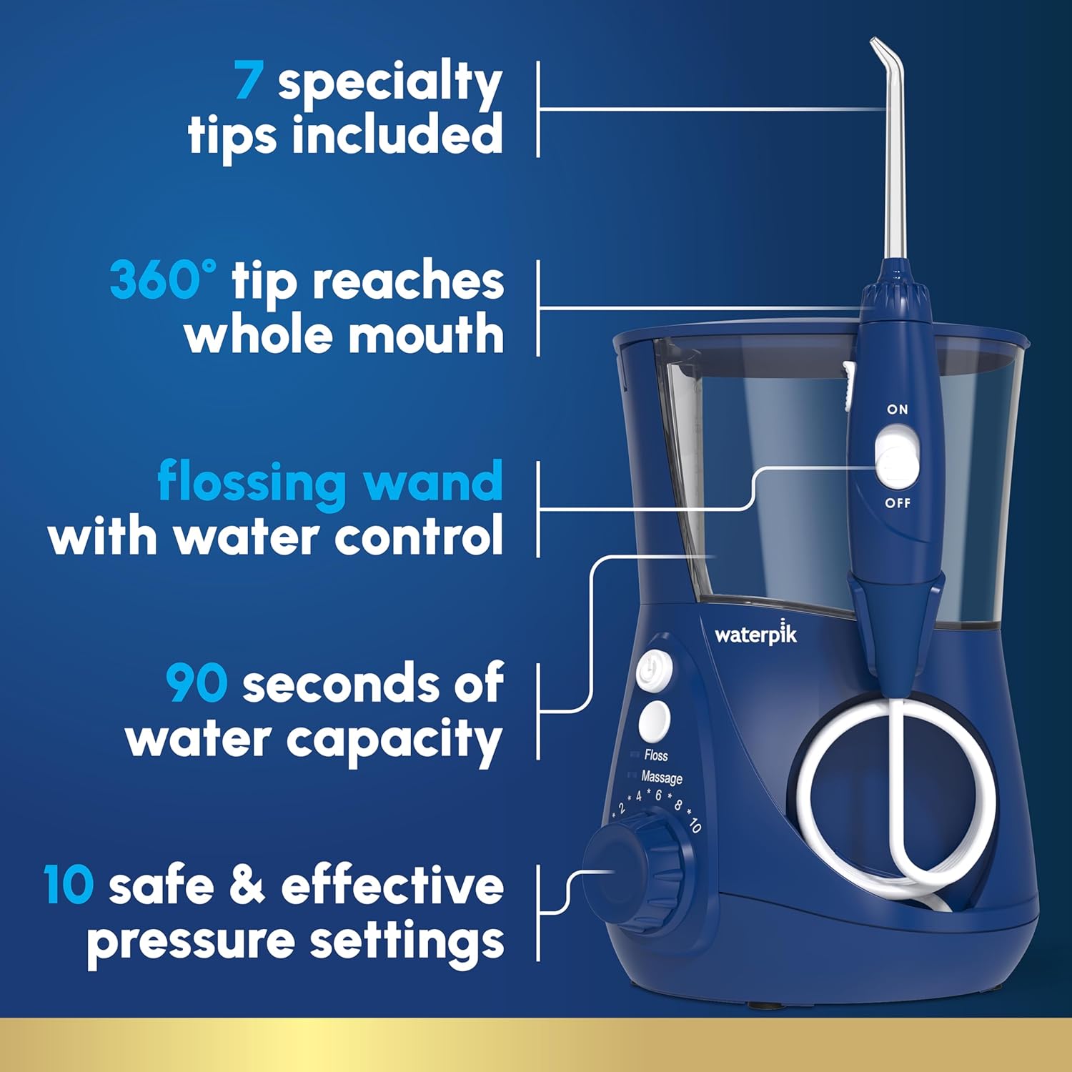 Waterpik Aquarius Countertop Water Flosser With 10 Settings, 7 Tips, Blue | For Daily Home Gum Health, Dental Braces, Implants, Teeth Cleaning, Multiple Users, Ada Accepted Wp-663 Packaging May Vary