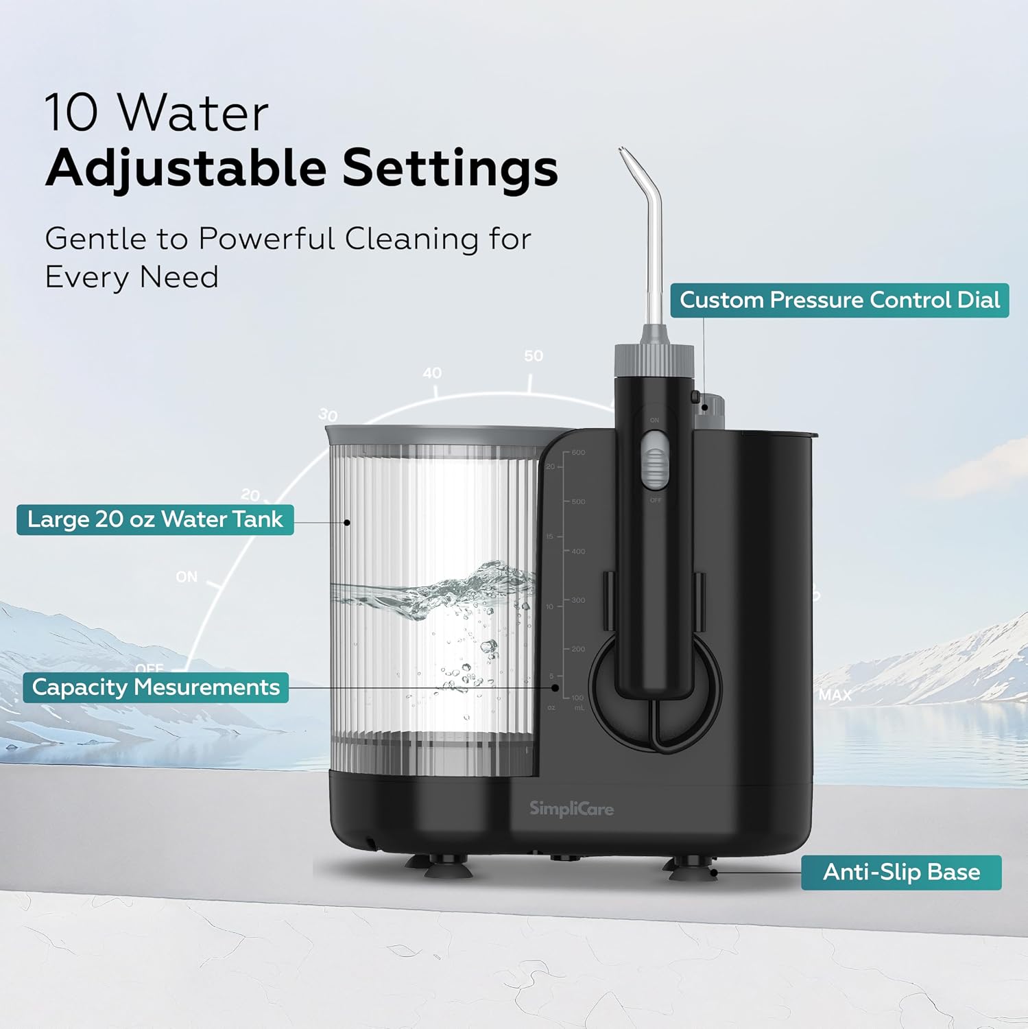 Pro Countertop Water Flosser, 21-160 Psi, 20.3Oz Tank, 8 Tips | 10 Pressure Levels (21-160 Psi), 20.3Oz (600Ml) Large Tank, 8-Tip System, 1,450 Pulses/Min, Bpa-Free, Ipx4, Whisper-Quiet
