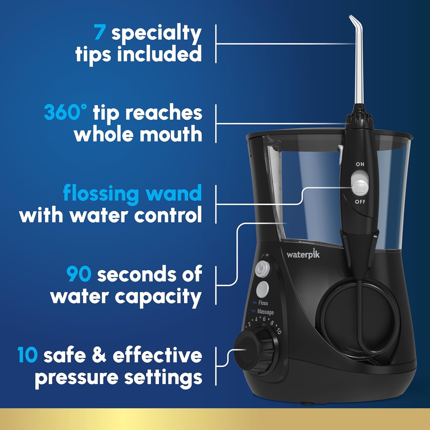Waterpik Aquarius Countertop Water Flosser With 10 Settings, 7 Tips, Black | For Daily Home Gum Health, Dental Braces, Implants, Teeth Cleaning, Multiple Users, Ada Accepted Wp-662 Packaging May Vary
