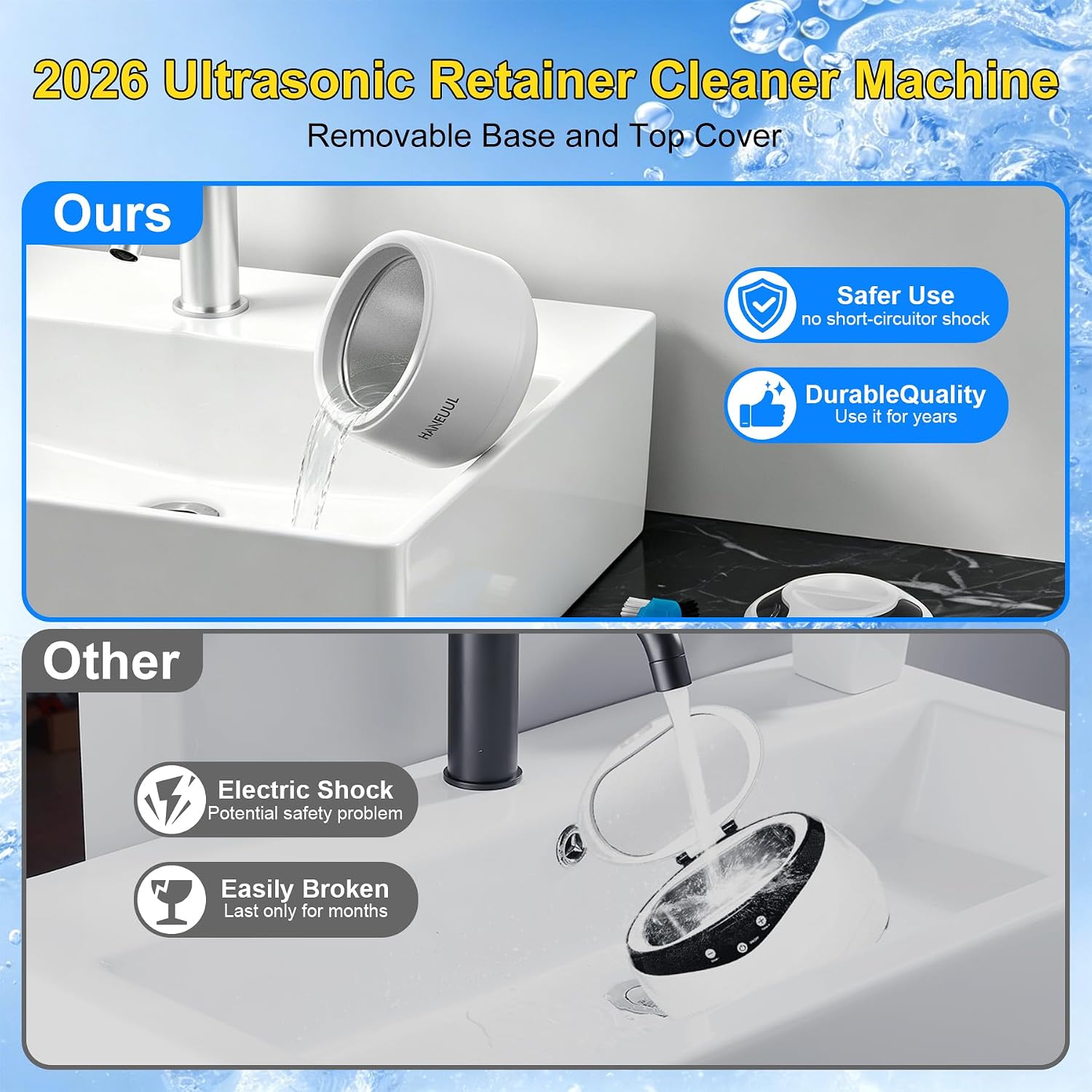 2026 Ultrasonic Retainer Cleaner Machine, Removable Base And Top Cover White