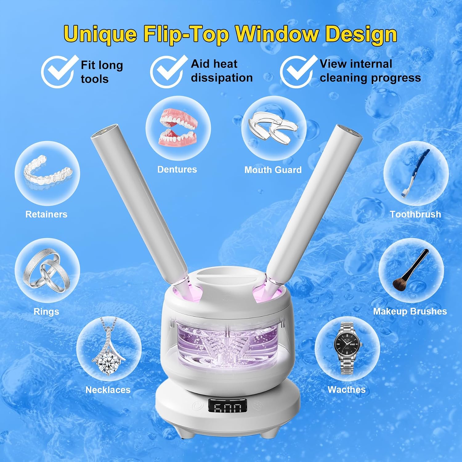 2026 Ultrasonic Retainer Cleaner Machine, Removable Base And Top Cover White | 12 Months Warranty, Dental, Jewelry, Aligners, Braces, Night Guards, Mouth Guards
