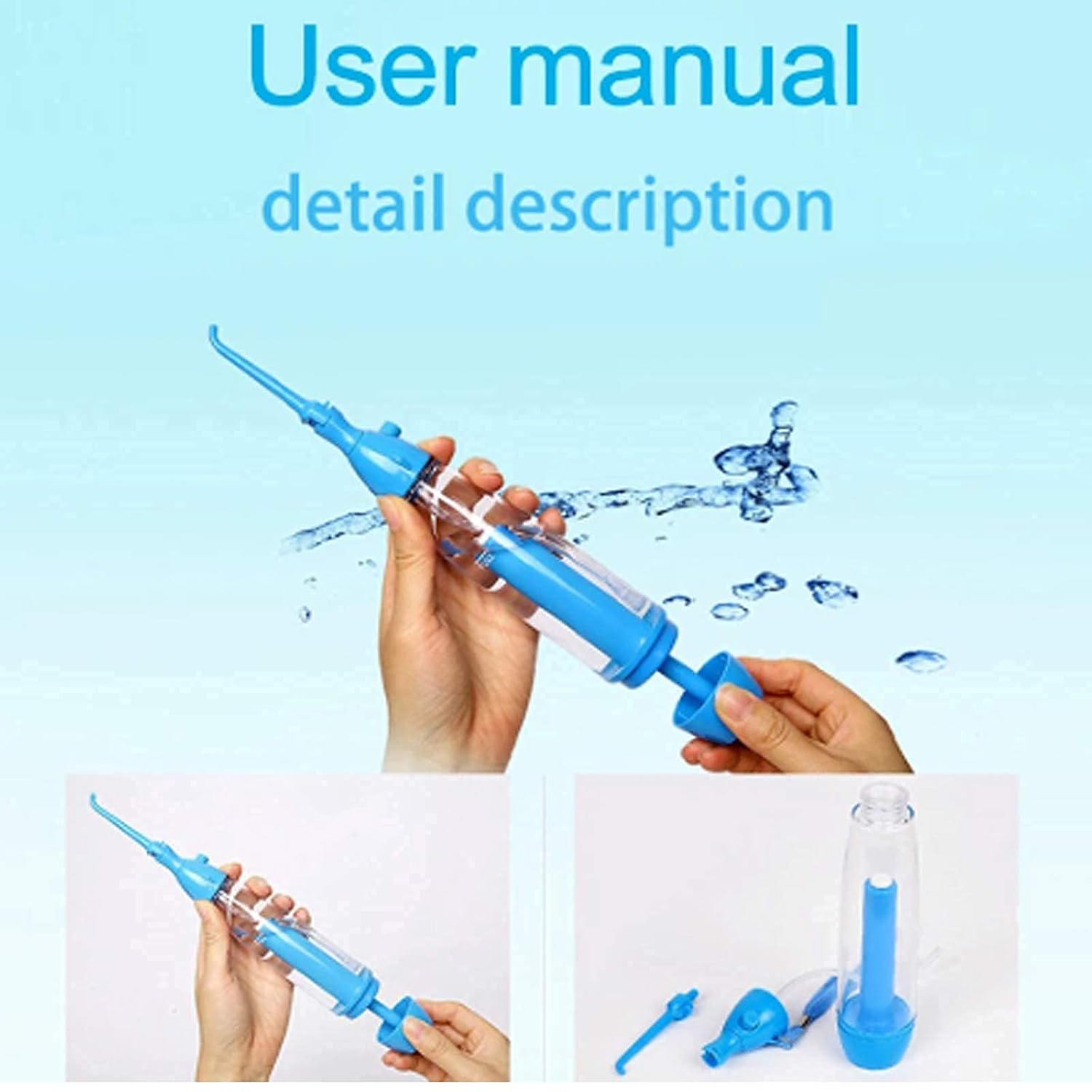 Water Dental Flosser Non-Electric Portable Affordable, Oral Irrigator Cordless Manual Air Pressure Simple Operation, For Home And Travel Blue