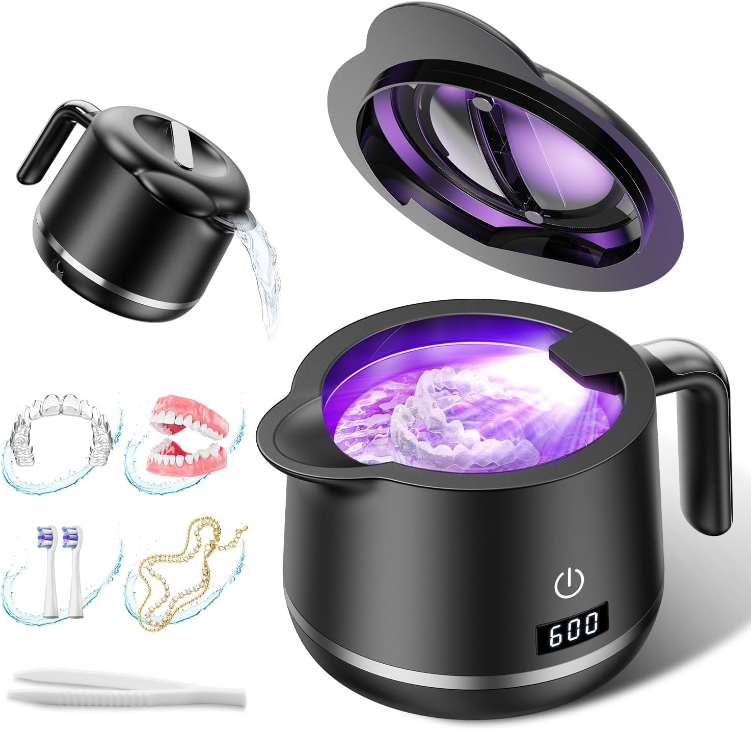 Ultrasonic Retainer Cleaner Machine: Dental Cleaning Pod For Denture/Mouth Guard/Aligner/Night Guard/Braces/Toothbrush Heads/Jewelry - 45Khz Retainer Cleaner With Digital Timer & 200Ml