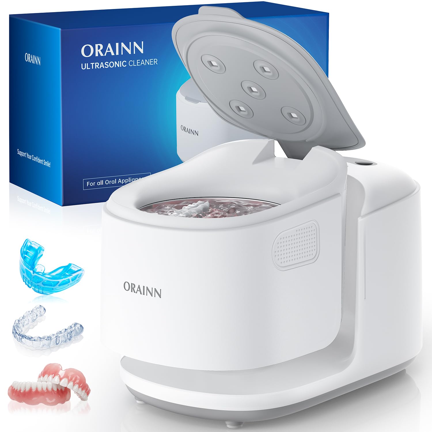 30W Ultrasonic Retainer Cleaner Machine, Ipx7 Waterproof Dental Cleaning Pod, 45Khz Denture Dome With Uv Light, 3 Modes, Digital Timer For Night Guard, Mouth Guard, Braces With 230Ml Tank (Grey)