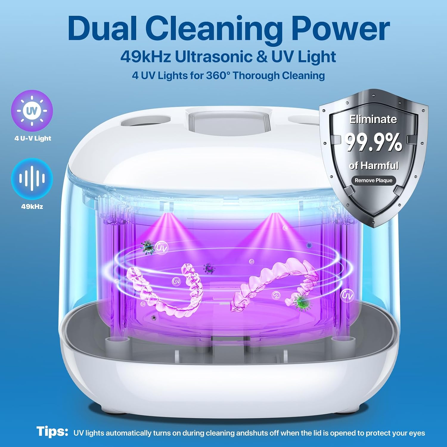Ultrasonic Retainer Cleaner Machine, 49Khz 220Ml Dental Cleaning Pod With 4 Cleaning Modes & Digital Timer, Ultrasonic Dentures Cleaner For Night Guards, Braces, Aligner, Toothbrush, Jewelry, White