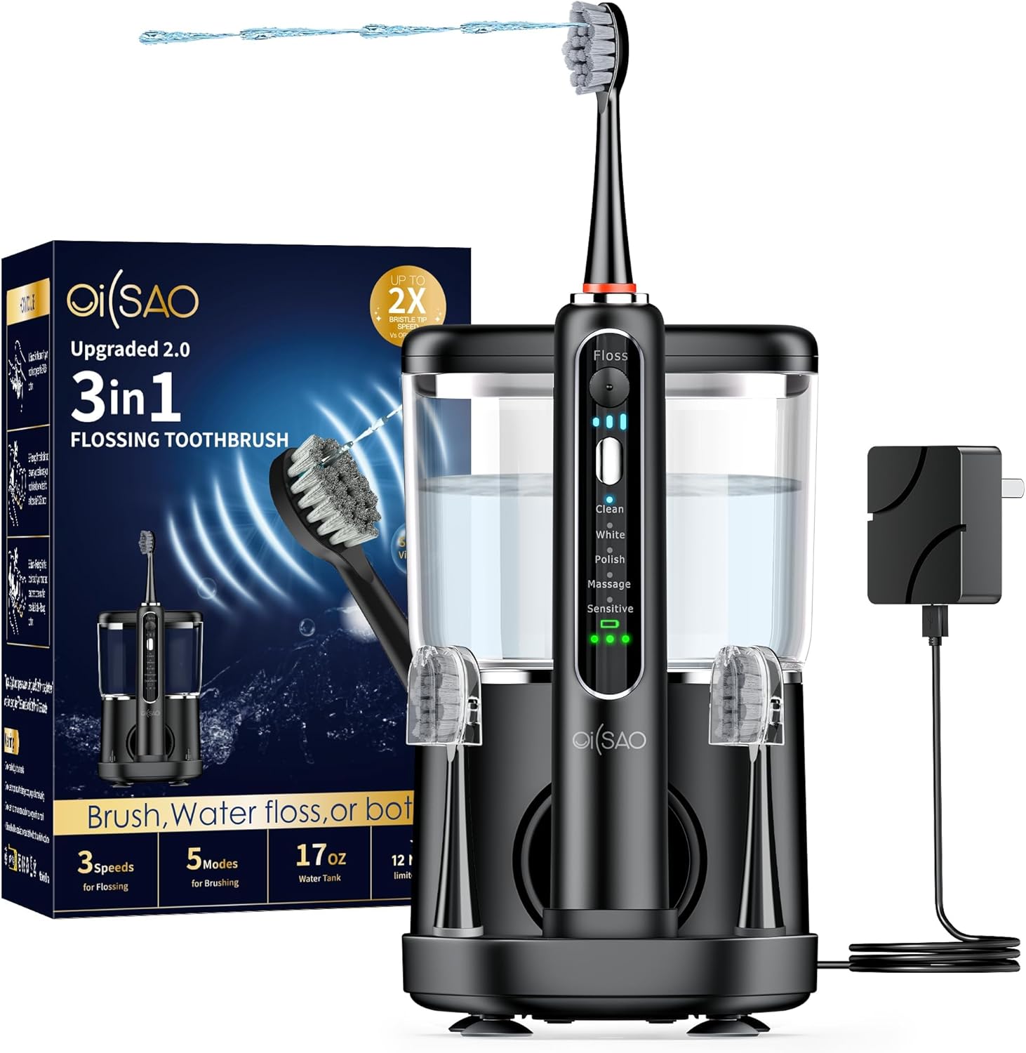 Electric Toothbrush With Water Flosser Combo,Sonic Flossing Toothbrush, Bl | 3-In-1,5 Brush Modes,500Ml Tank,Gum Care,Braces Friendly ,Bridge Cleaning Sonic Toothbrush & Water Flosser Combo