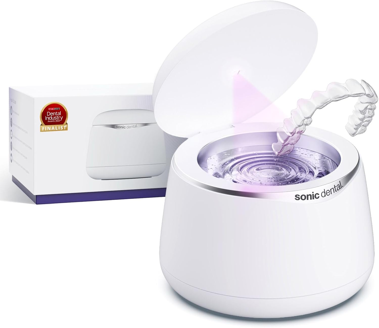 Sonic Pro Dental Cleaning Pod, 43Khz Ultrasonic Retainer Cleaner Machine For Dentures, Mouth Guards, Braces, Toothbrush Heads, Jewelry & All Dental Appliances, Fsa/Hsa Eligible (Pearl White)