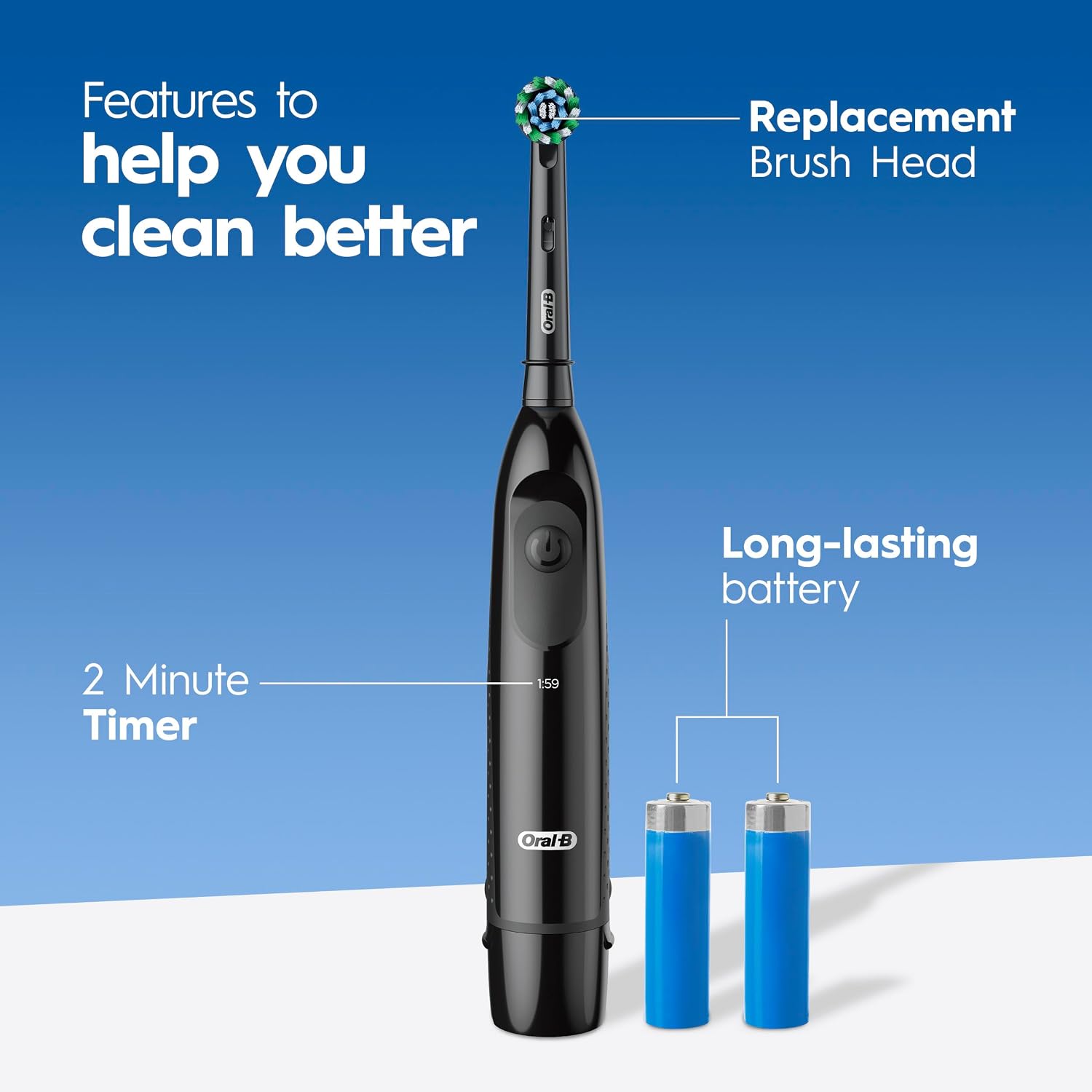 Oral-B Pro 100 Crossaction, Battery Powered Toothbrush, Black, 1 Count (Pack Of 1)