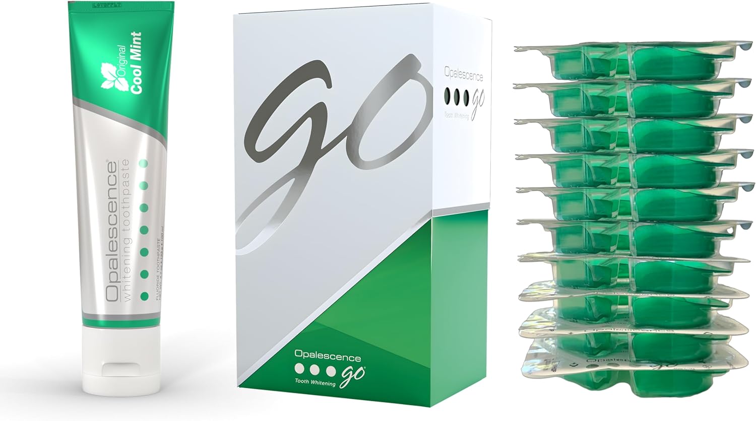 Opalescence Go 10% Whitening Bundle Prefilled Gel Whitening Trays 5194-5166 | (10 Treatments) Hydrogen Peroxide 10% - Includes Opalescence Original Whitening Toothpaste 4.7Oz. Teeth Whitening Kit -Mint