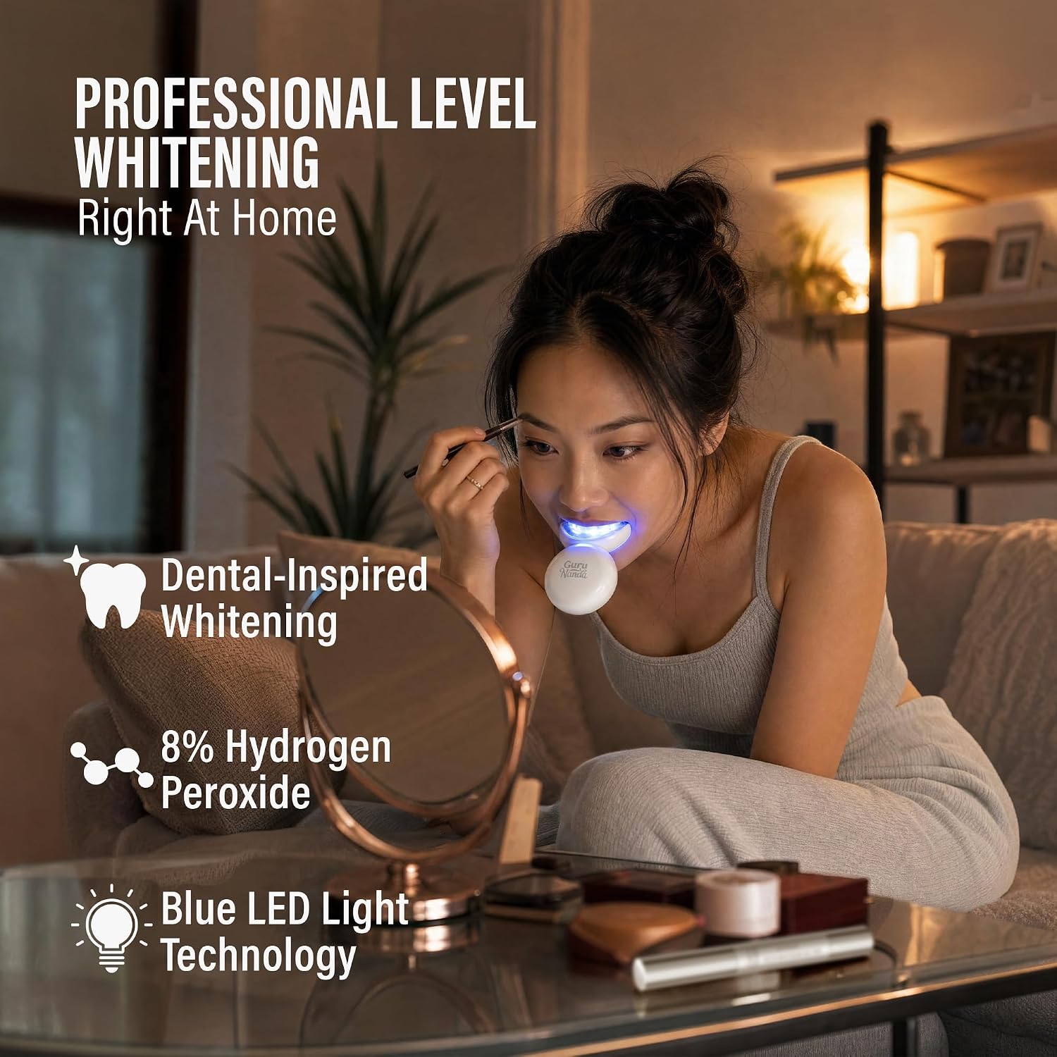 Gurunanda Teeth Whitening Kit - 8% Hydrogen Peroxide Teeth Whitening Gel Pen & Advanced Wireless LED Accelerator Light, Upto 10 Shades Whiter Teeth, Professional Dentist-Inspired System, 40 Treatments