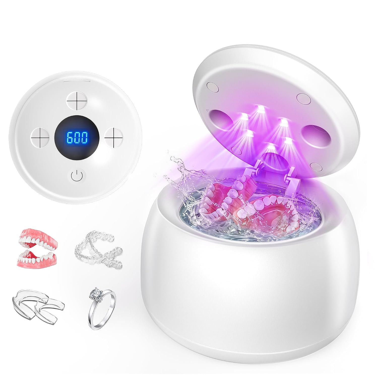 Overall design, size, and category identification as a retainer and denture cleaner.
