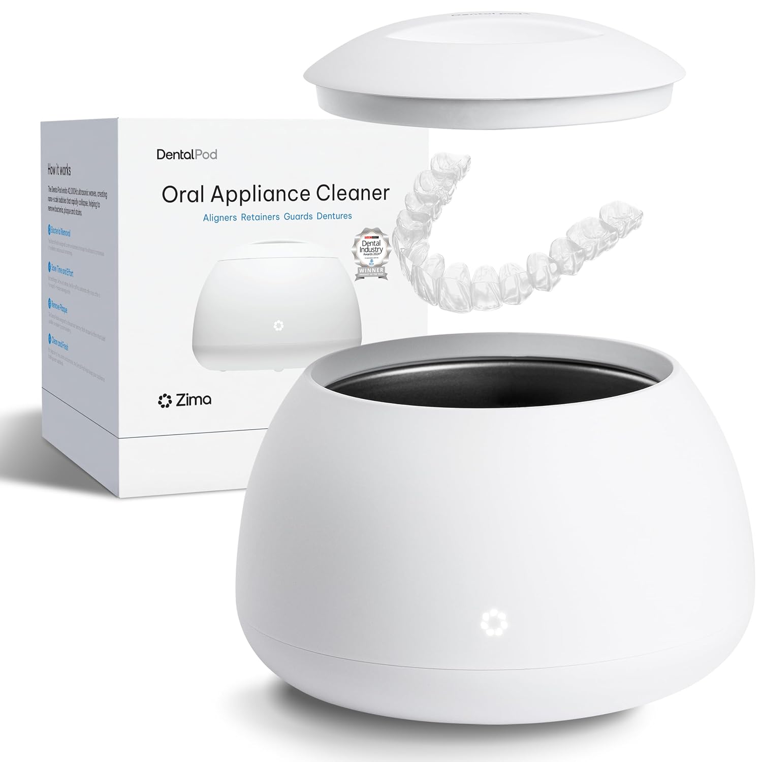 Zima Dental Pod: Ultrasonic Cleaner Machine For Retainers, Aligners, Mouth Guards, Night Guards, Dentures & Braces. Award Winning, Engineered For Oral Appliances.