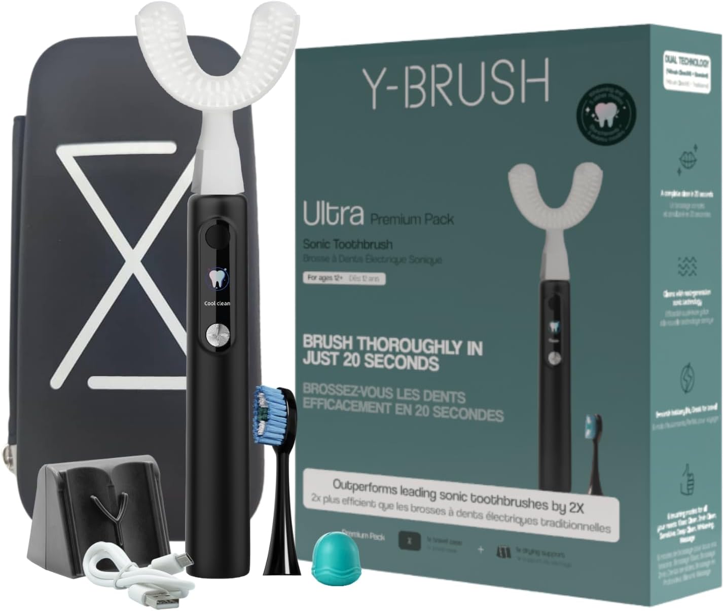 Y-Brush Ultra Premium Sonic Electric Toothbrush | Ces Award, 6-Month, Case