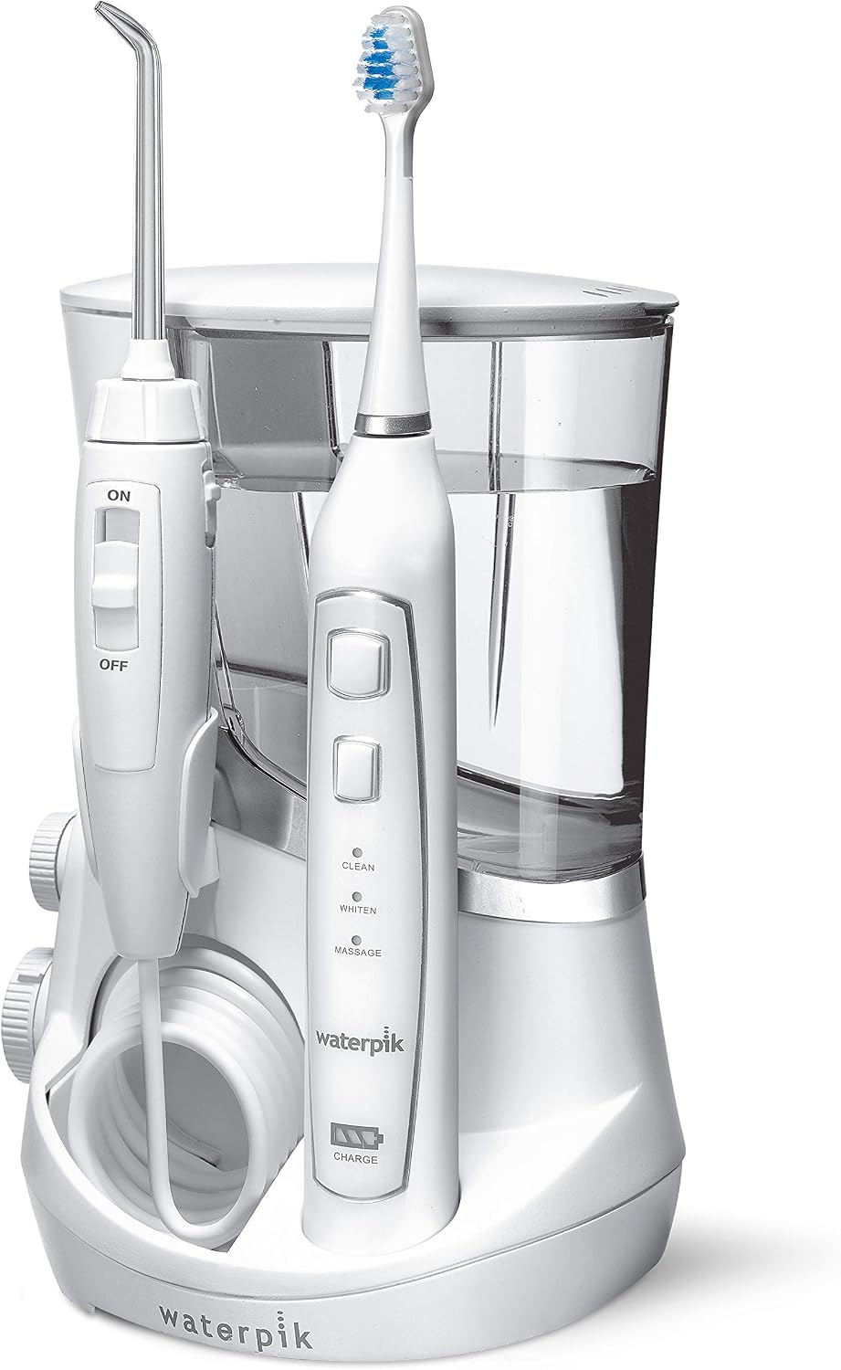 Highlights the all-in-one nature of the system and the compact countertop footprint.