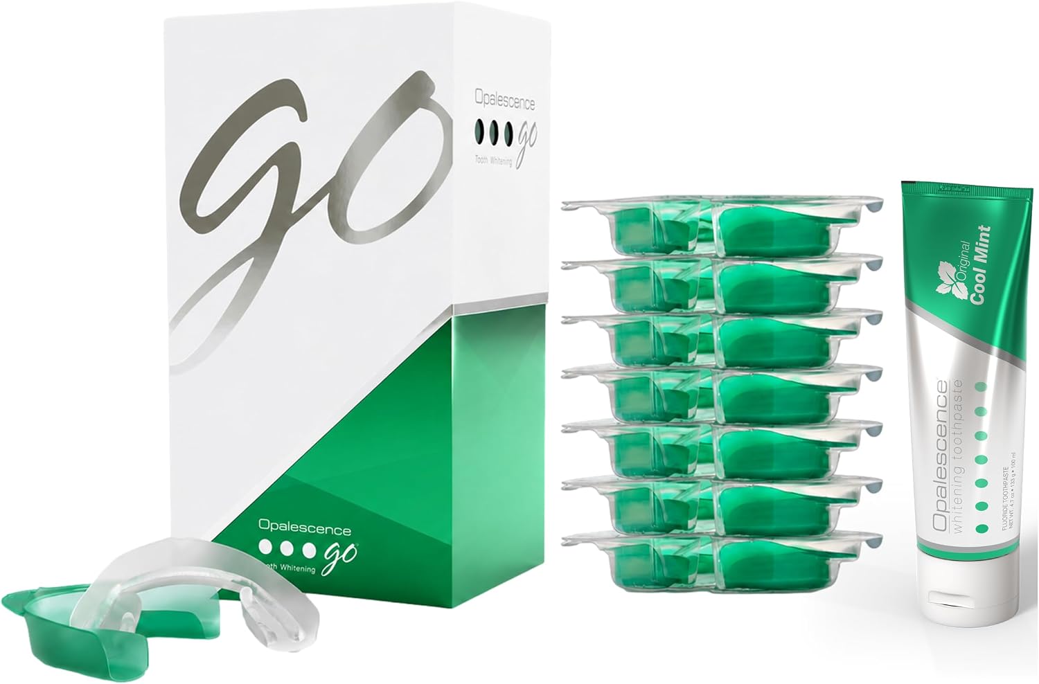 Opalescence Go 15 Mint Whitening Bundle (7 Treatments) & Toothpaste 6238 | Hydrogen Peroxide Gel Prefilled Teeth Whitening Trays & Travel Whitening Original Toothpaste 1 Oz. By Ultradent
