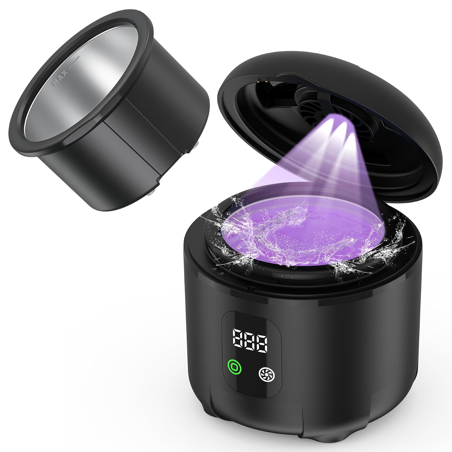 2026 Ultrasonic Retainer Cleaner 25W Portable Ultrasonic Denture Cleaner Multi-Mode 45Khz With Drying And Removable Inner For Dental Trays, Braces,Jewelry,Toothbrushes,Mouth Guards,Aligners,Ring Black