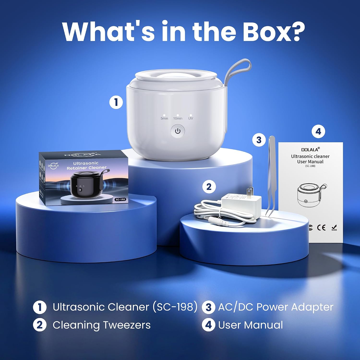Retainer Cleaner Machine 48Khz, Portable Dental Ultrasonic Retainer Cleaner | Ultrasonic Cleaner For Aligners, Dentures, Night Mouth Guards, Braces, Toothbrush Heads, And Jewelry With 3 Cleaning Modes