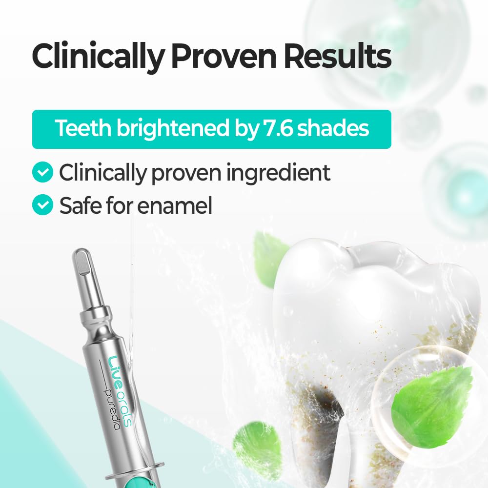 Live Orals Puredia Teeth Whitening Kit - Gel & Mouthpiece Set, Hydrogen Peroxide, Dentist Formulated For Sensitive Teeth, 28 Treatments.