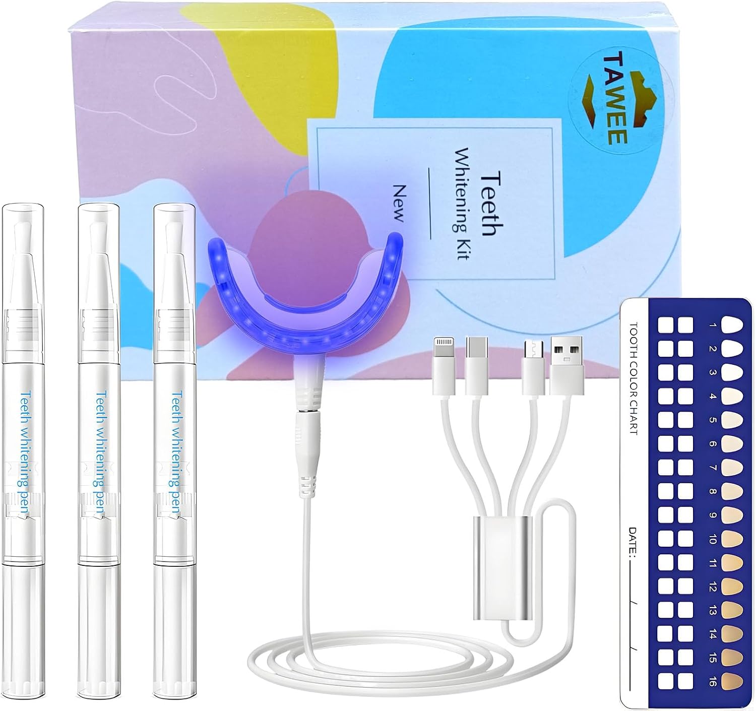 Tawee Teeth Whitening Kit Safe For Sensitive Teeth & Enamel Wired Tooth Whitening Accelerator Light With 16 Blue LED Birthday Gifts For Women Men Gum Health
