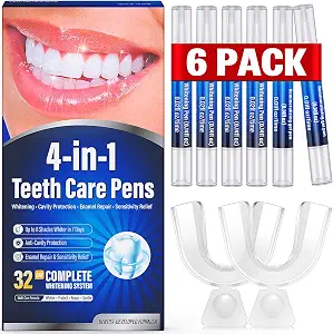 Teeth Whitening Pen Kit - 35% Carbamide Peroxide, Stain Removal, 4 Whitening Pens + 2 Remineralizing Pens, Enamel Repair, Anti-Cavity, Sensitive Teeth Care, 6 X 0.12 Fl Oz(Mint)