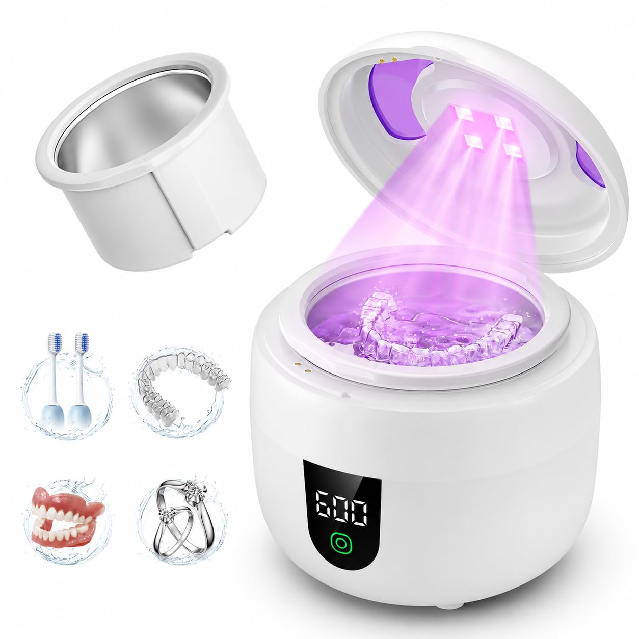 Ultrasonic Retainer Cleaner Machine With 180Ml Removable Water Tank, 45Khz Ultrasonic Cleaner For Mouth Guards, Jewelry And Retainers, Digital Timer, Smart Pause, Quiet Operation