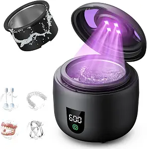New Ultrasonic Retainer Cleaner Machine With Removable Inner Tank For Aligners, Mouth Guards, Jewelry – 180Ml Capacity, 45Khz Ultrasonic Cleaner, 3 Modes, Digital Timer, Smart Pause & Quiet To 30Db