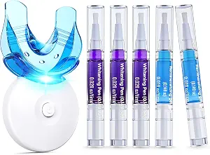 Teeth Whitening Kit With LED Light 35% Pap + Purple Tone Neutralizing 3 Whitening Pens + 2 Desensitising Gel Pens Instant Brightness & 7-Day Whitening Enamel-Safe