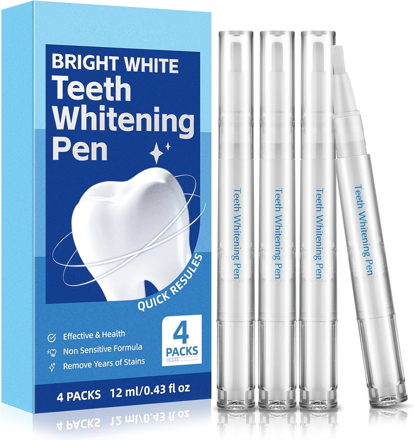 Ktsay Teeth Whitening Pen - Professionally Stain Removal Teeth Whitening Gel Formula, No Sensitivity Effective Teeth Whitener, Mint (0.11 Fl Oz (Pack Of 4))