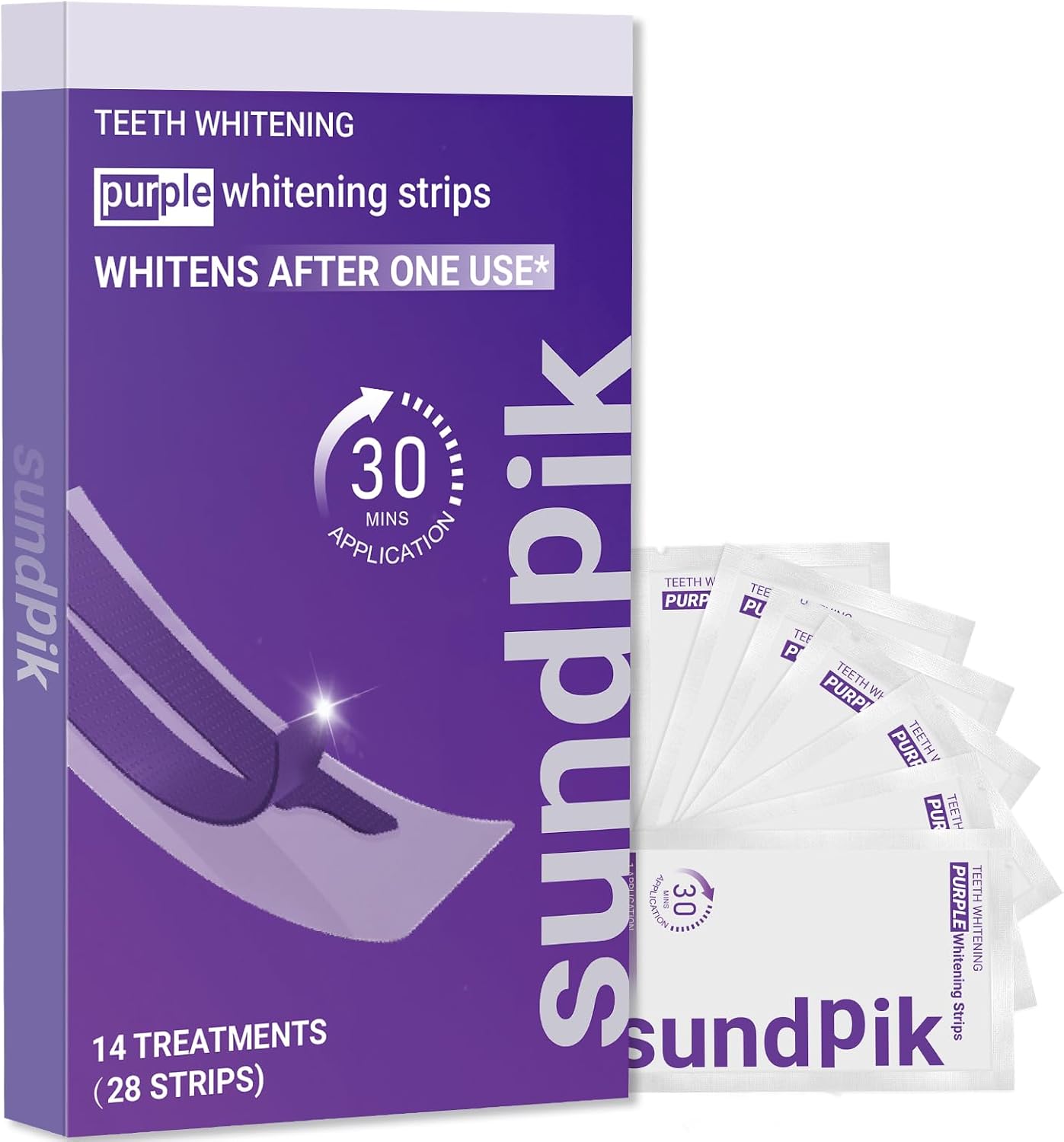 Brand identity, pack format, and the fact that this is a whitening strip kit rather than a device or toothpaste.