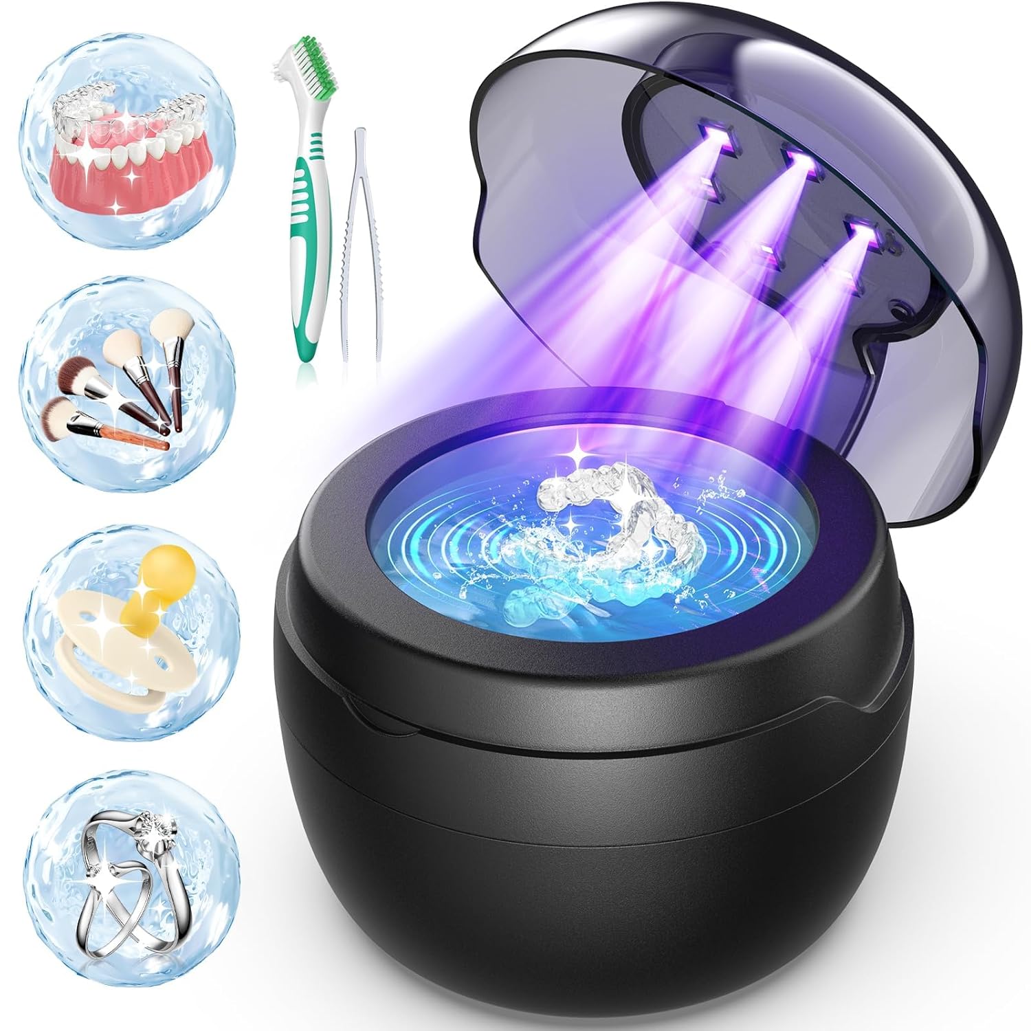 Jyew Ultrasonic Retainer Cleaner, 50Khz Digital Timer 4 Modes | For Dentures, Mouth Guards, Braces, Toothbrush Heads, Jewelry, Rings, 250Ml Tank, 4 Cleaning Modes, 50Khz Professional Grade