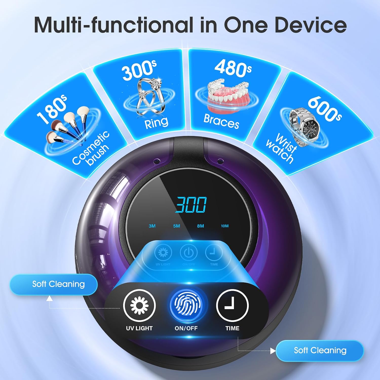 Cleaning performance details such as 50kHz frequency and mode selection.