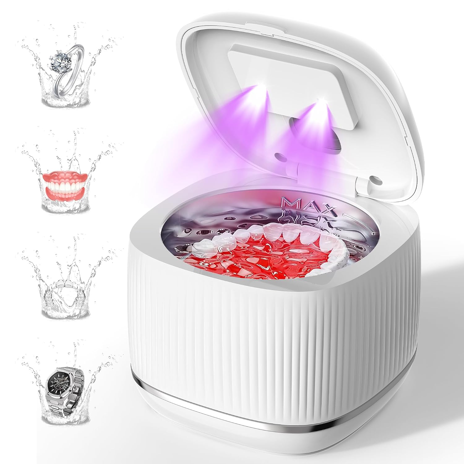 Branding, form factor, and the core promise of ultrasonic, UV, and degassing cleaning in one unit.