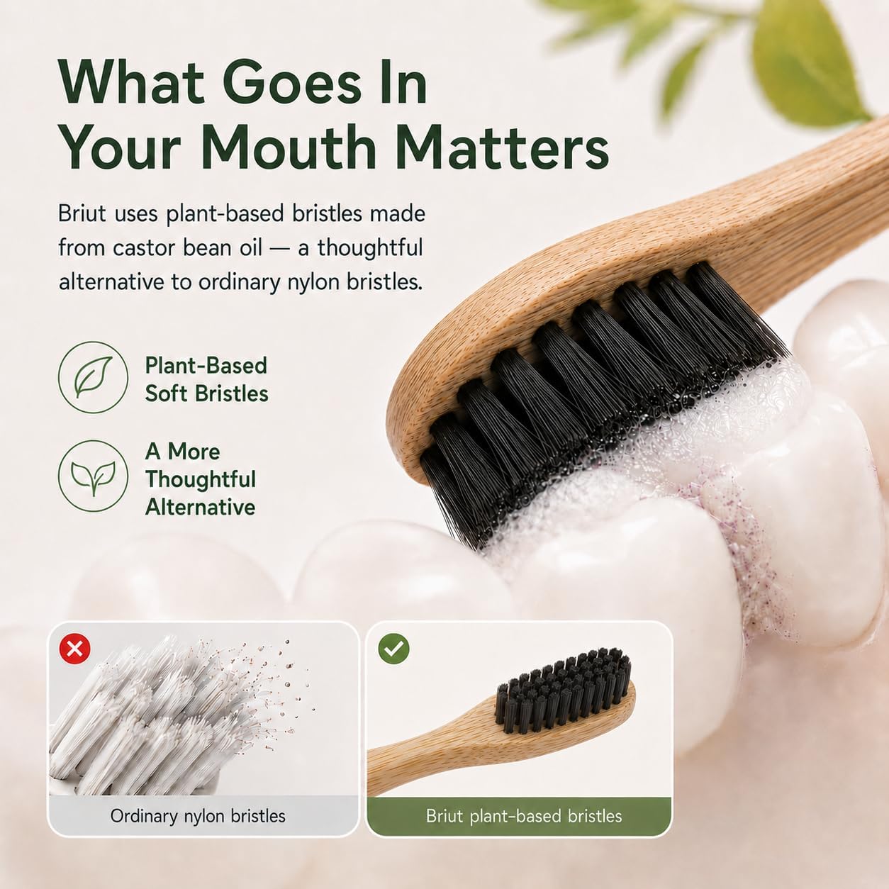 Bamboo Electric Toothbrush For Adults, Rechargeable Sonic Toothbrush With Real Bamboo Brush Heads, Plant-Based Soft Bristles, 5 Modes, 40,000 Vpm, 3 Replacement Heads
