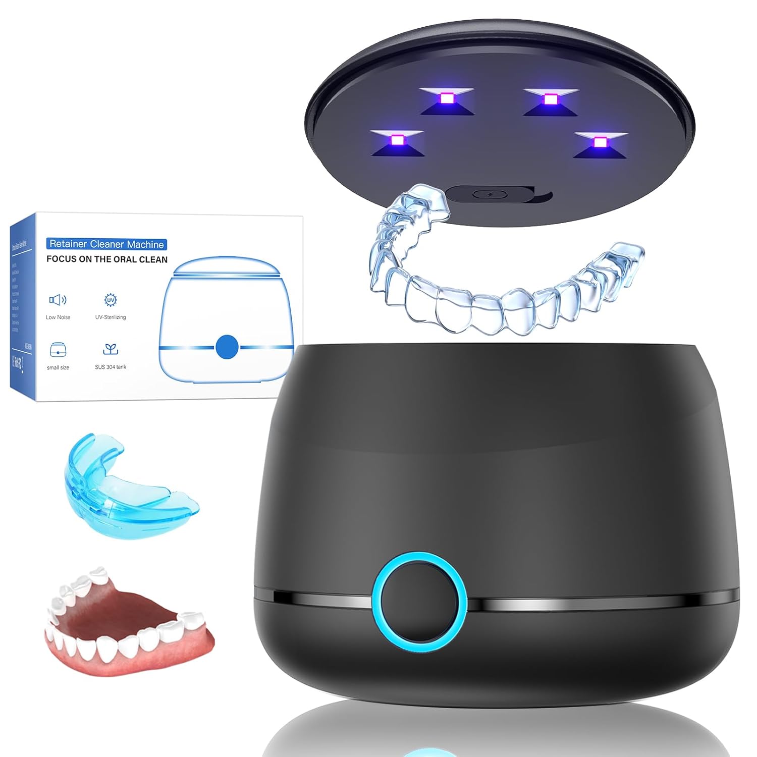 Ultrasonic Retainer Cleaner, 45Khz Denture Cleaner Machine, 5Min And 10Min Modes With Rechargable Top Cover, 200Ml Dental Cleaning Pod, Mouthguard Cleaner For Aligner Nightguard Jewelry