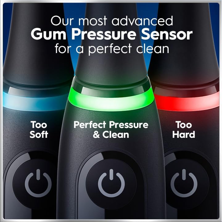 Oral-B Rechargeable Electric Toothbrush, Io7 Limited Deep Clean + Protect, 5 Cleaning Modes, Interactive Display, Visible Pressure Sensor, 2 Brush Heads, Charging Travel Case, Sapphire Blue