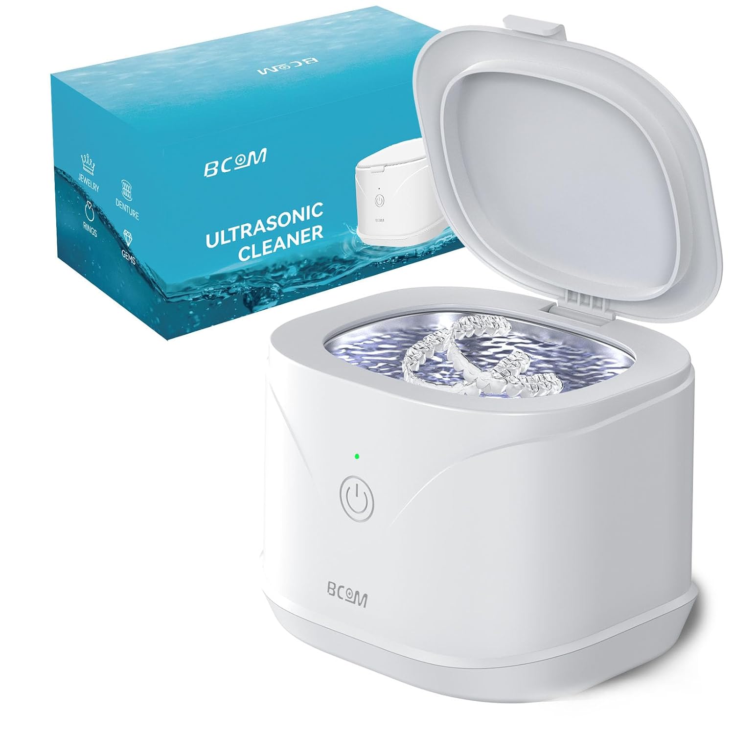 Bcom Ultrasonic Retainer Cleaner Machine, Denture Cleaner For Mouthguard | 46Khz Ultrasonic Cleaner, Dental Night Guards Pod, Braces, Aligners, Toothbrush, Jewelry Rings, Compact 220Ml 304 Tank