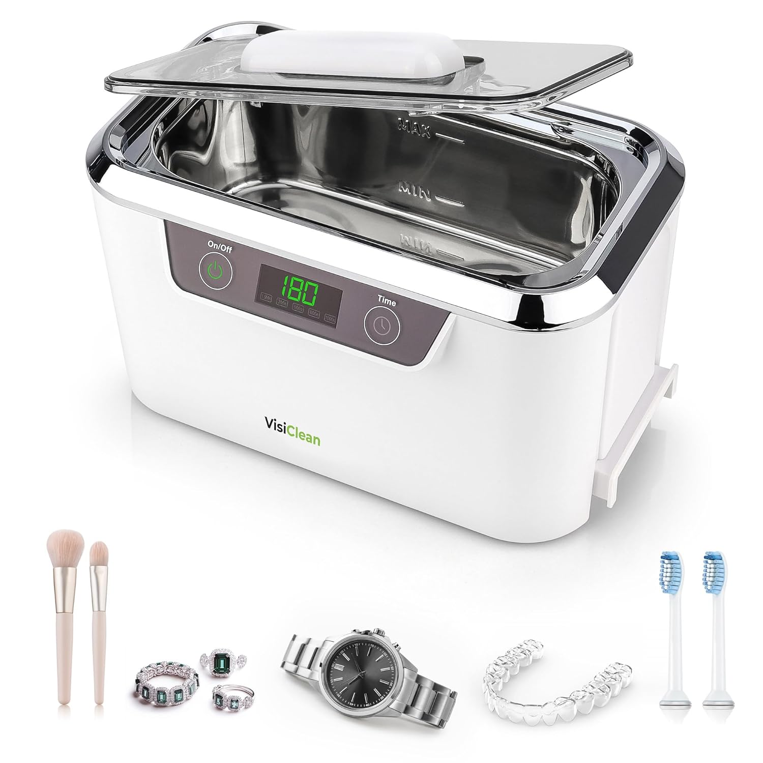 Ultrasonic Cleaner, Professional Ultrasonic Jewelry Cleaner For Diamond Ring, Silver, Gold, Earrings, Necklaces, Glasses, Denture, Retainer, Cpap, Coins, Mouthguard, Razors - Visiclean