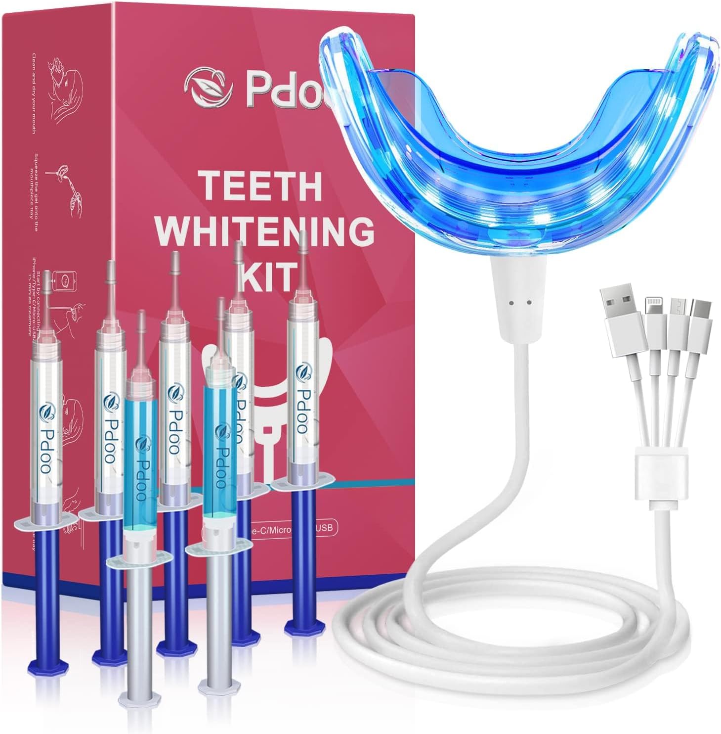Pdoo Teeth Whitening Kit With LED Light For Sensitive Teeth, Fast Results For Brightening At Home, Teeth Whitening Gel Helps Remove All Kinds Of Stains