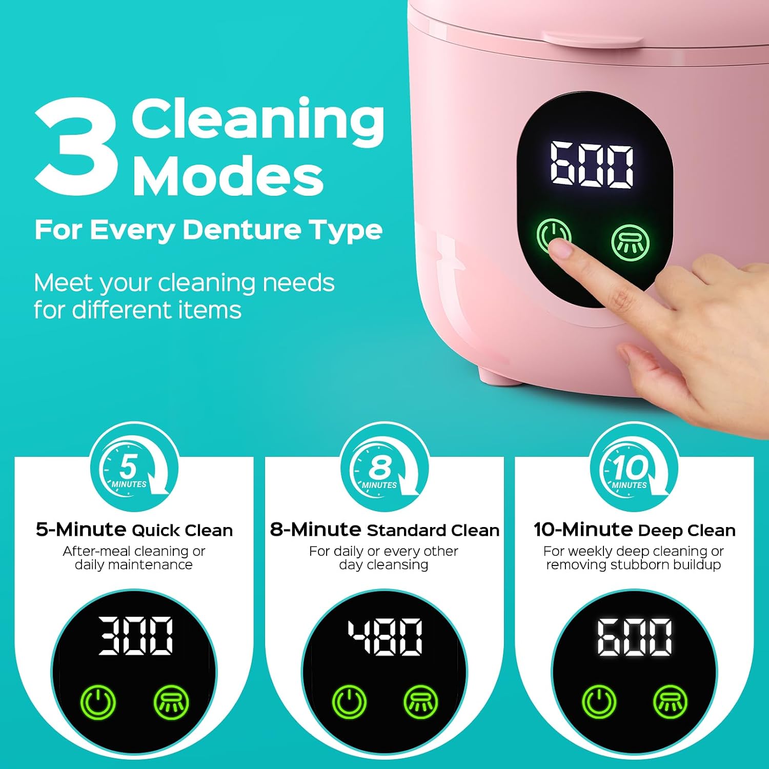 Coslus C60 Ultrasonic Retainer Cleaner Machine, 45Khz Dental Cleaning Pod | Professional For Denture, Mouth Guard, Aligner & Braces Deep Cleaning, Upgraded Removable Tank, Durable For Home Use, Pink