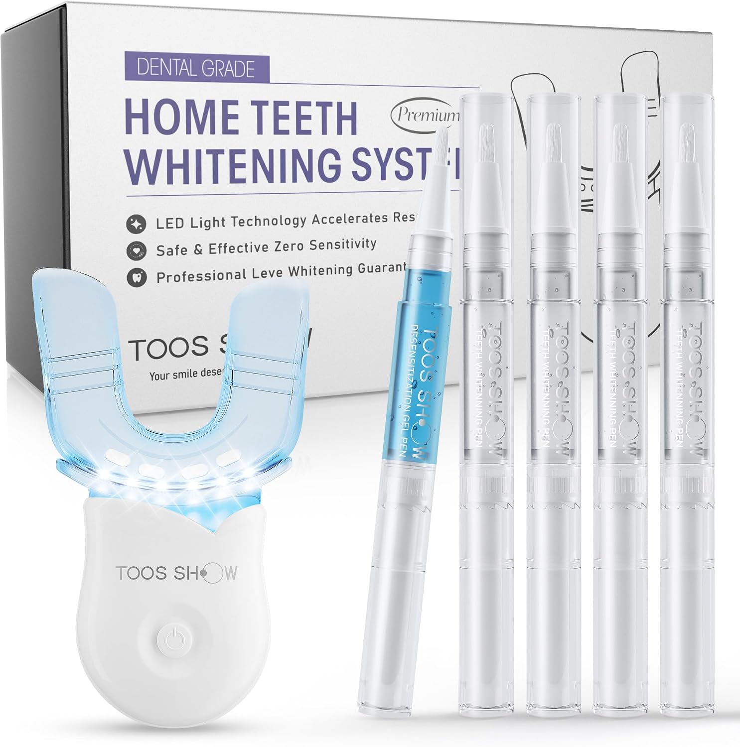Teeth Whitening Kit For Sensitive Teeth, With 4 X 35% Cp Pen & 1 Remineralization Pen, LED Accelerator Light