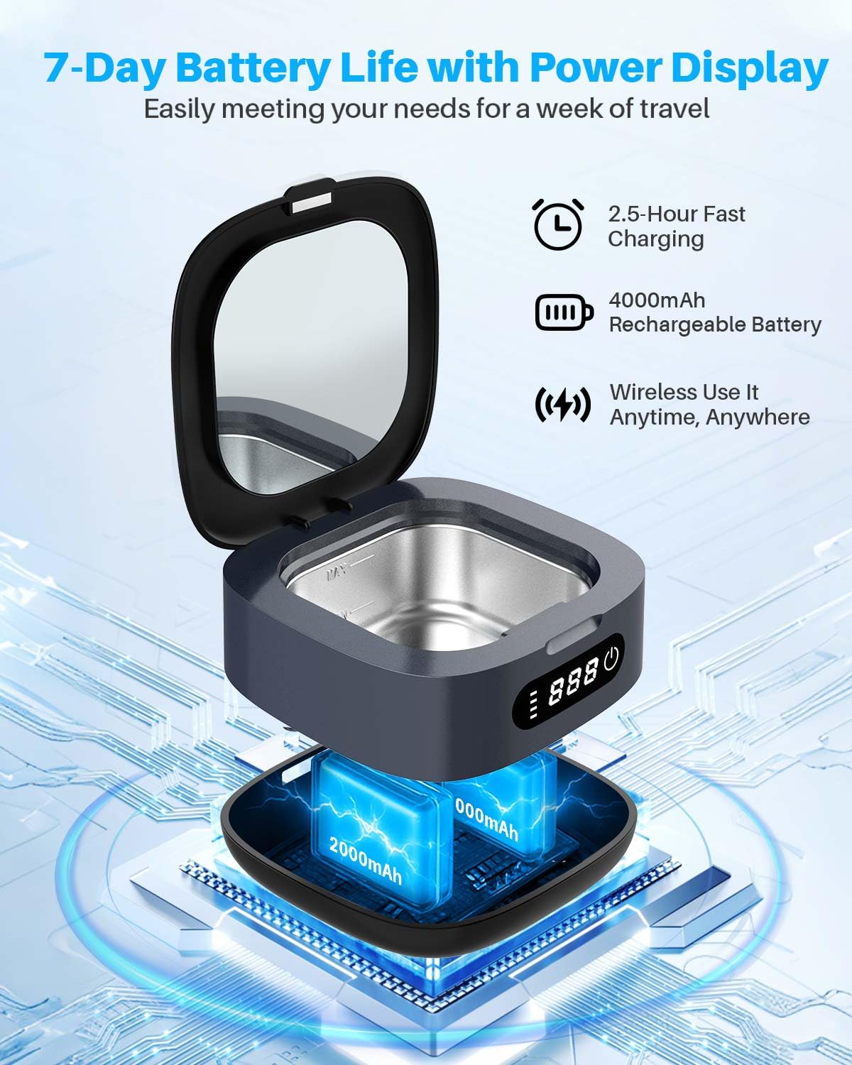 Portable Ultrasonic Retainer Cleaner Machine 52Khz Rechargeable
