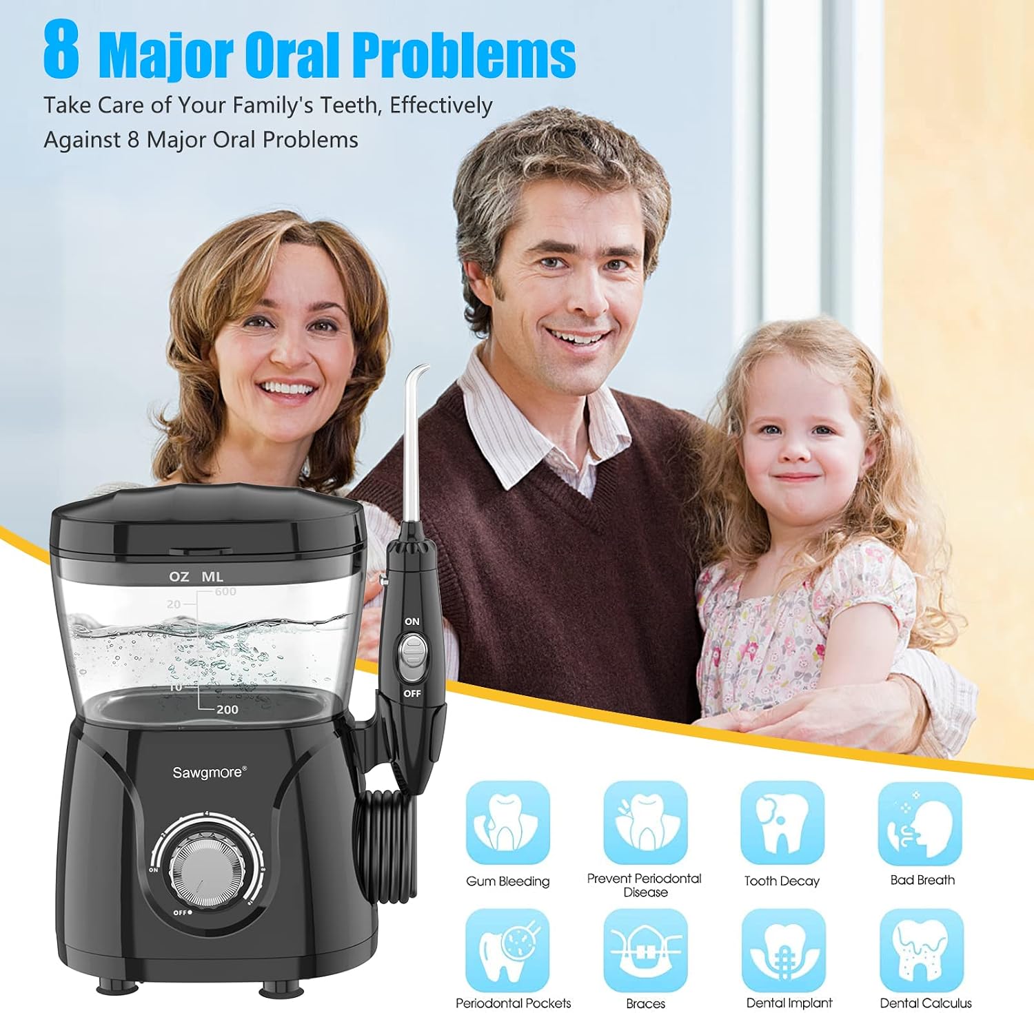 Sawgmore Water Dental Flosser For Teeth, 600Ml Electric Oral Irrigator