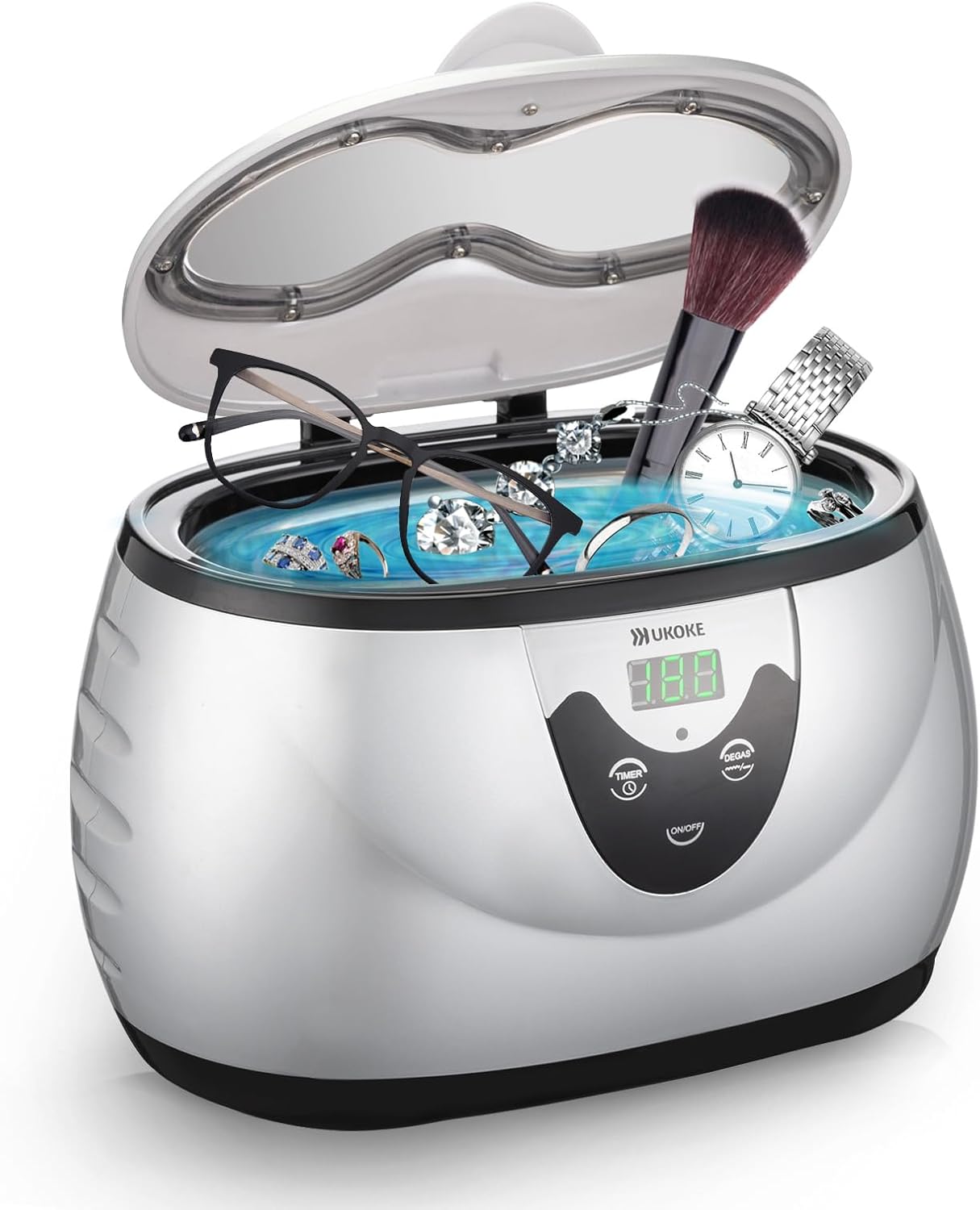 Ukoke Uuc06S Ultrasonic Cleaner, Professional Jewelry Cleaner For Eyeglasses, Rings And Watches, 42Khz Portable Sonic Cleaner With 600Ml Capacity Stainless Steel Tank