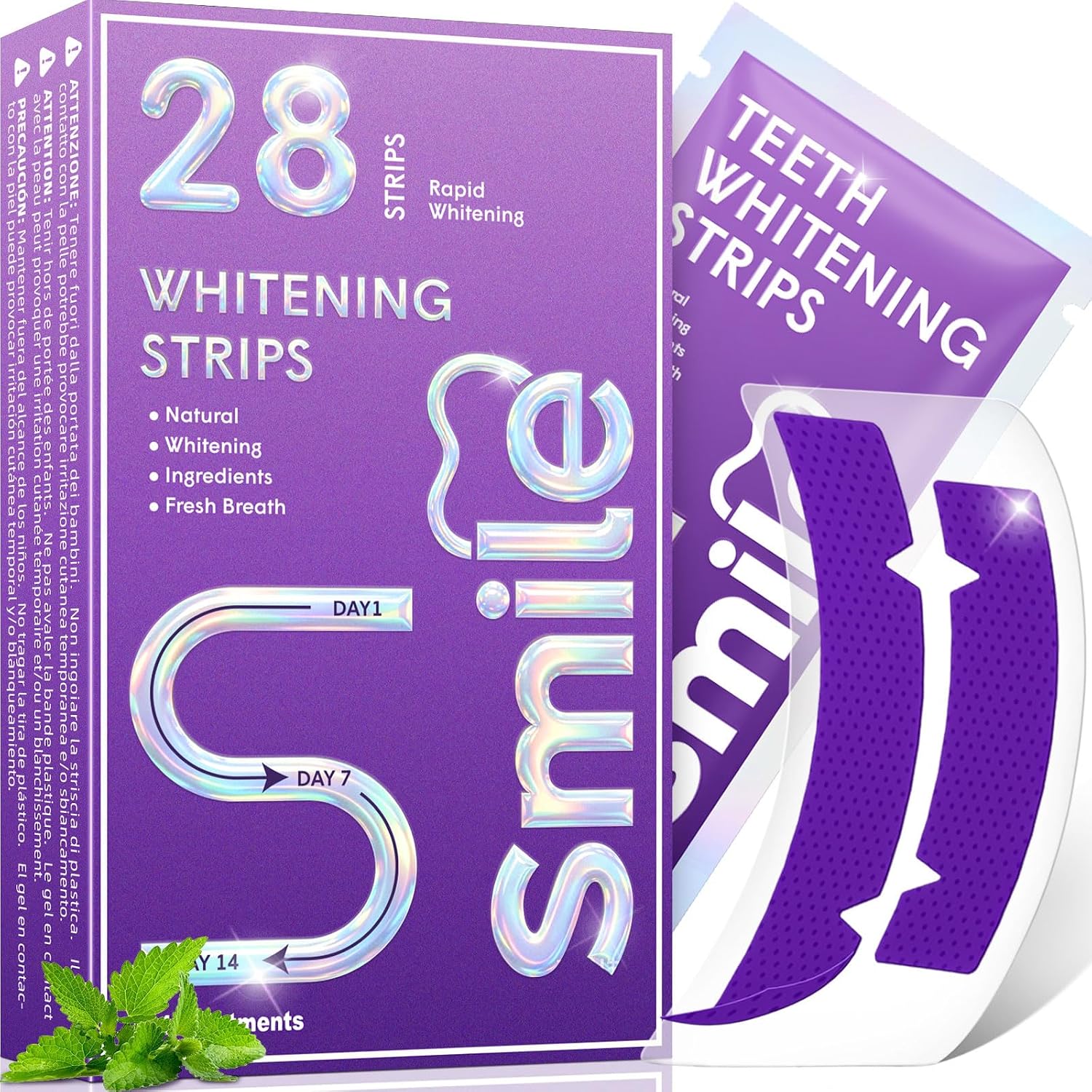 Purple Teeth Whitening Strips For Sensitive Teeth 28 Count Whitener Strips