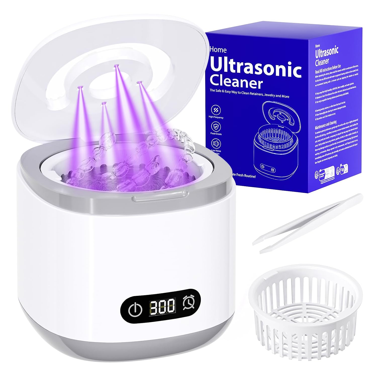 Overall design, compact size, and first impression of the unit as a countertop oral-care appliance.