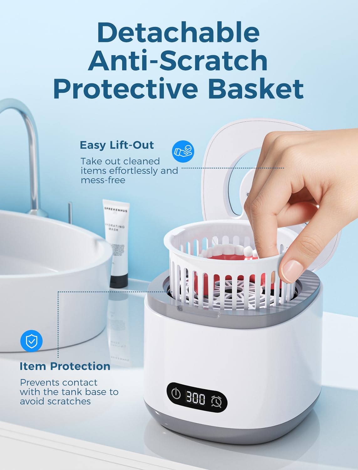 Estefanlo Ultrasonic Retainer Cleaner, 45Khz Retainer Cleaner Machine With LED Digital Auto Timer, 200Ml Ultrasonic Cleaner Wiht 3 Retainer Cleaner Modes For Denture, Aligner, Mouth Guard,Night Guard