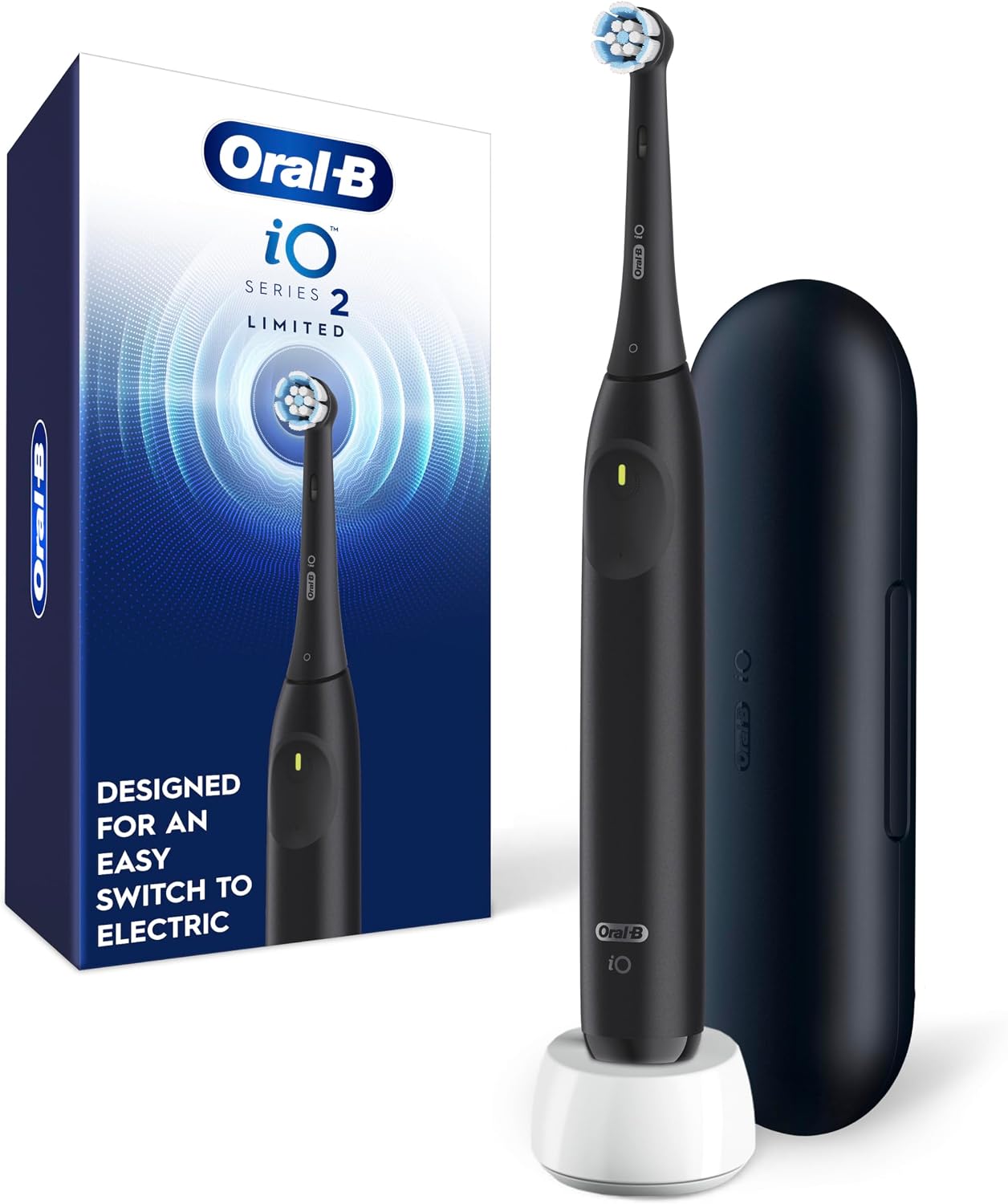 Oral-B Io Series 2 Limited Simple Clean Rechargeable Electric Toothbrush For Adults, Night Black, 3 Modes, Automatic Pressure Sensor For Gum Care, Travel Case